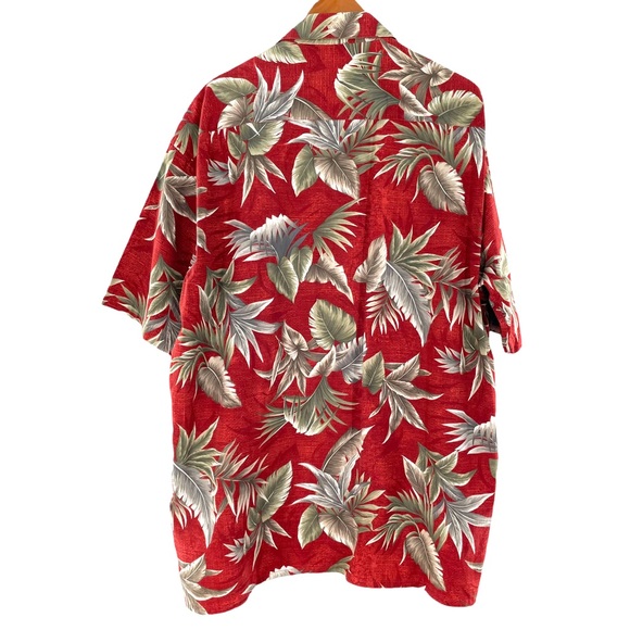 Pierre Cardin 100% Cotton Aloha Shirt in Red & Gray Tropical Plant Print in XLT - Picture 3 of 11